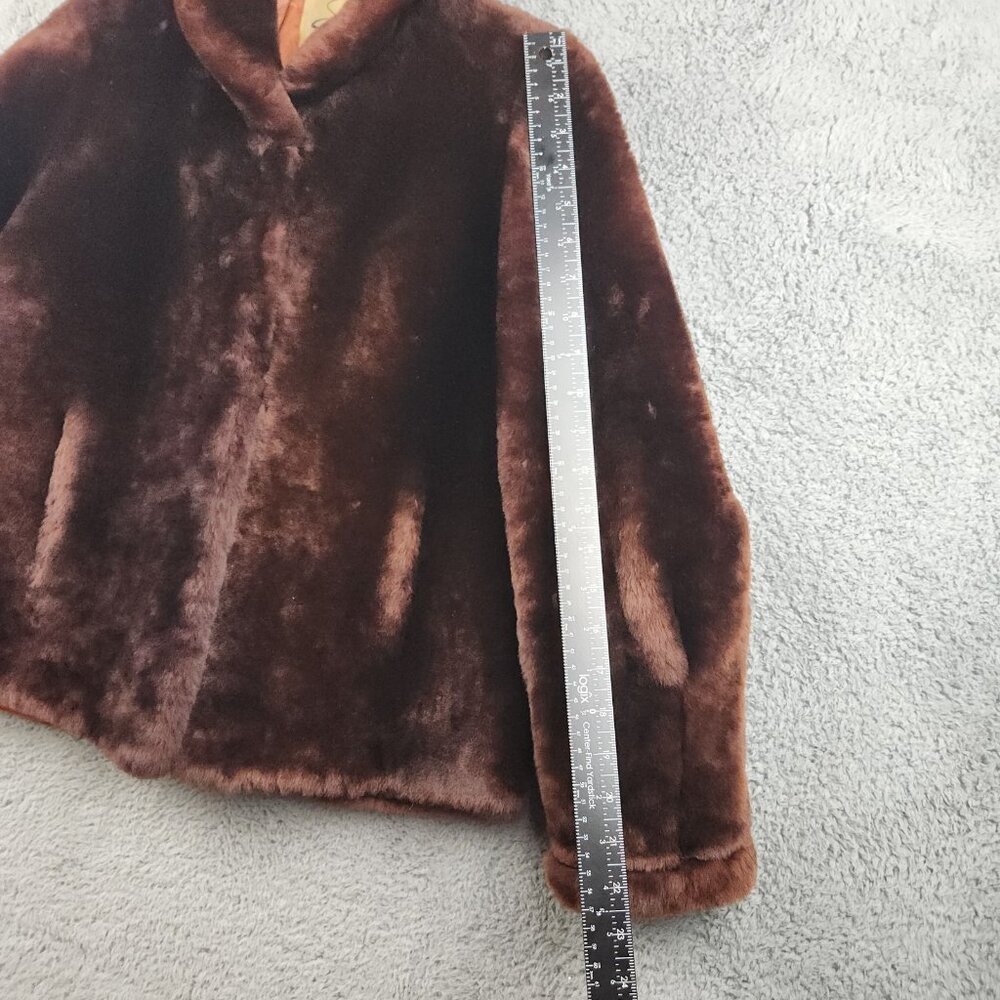 Vintage 60's Faux Fur Coat Women's Burgundy Red SM/Med Lined Mouton Beautiful - Picture 7 of 10